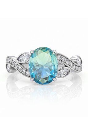 Blue & Teal Tourmaline Oval Ring, 925 Sterling Silver Charmed Aroma